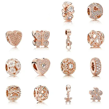 

2019 fashion 925 pink gold sterling granules charm hug with cubic zirconia fit and series diy free mail bracelet jewelry