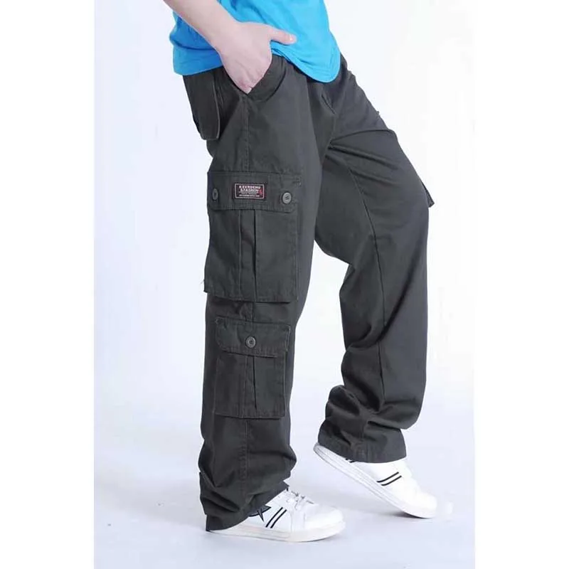 Army Gray Модные свободные мешковатые шаровары карго брюки мужские повседневные брюки хлопок прямые хип-хоп брюки большой карман джоггеры мужская одежда - Цвет: Army Gray
