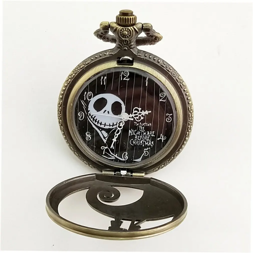Christmas Night Carved Vintage Antique Round Dial Quartz Pocket Watch Necklace Pendant Clock for Mens Womens Best Gifts
