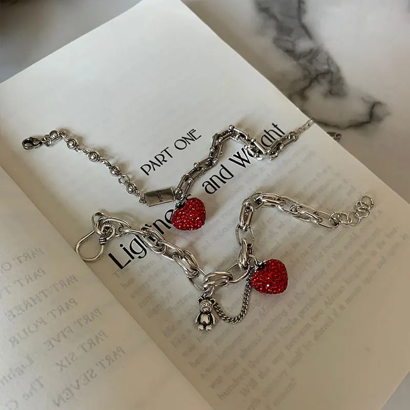 Chain Bracelets for Women Silver Thick Strawberry Zircon Party Jewelry