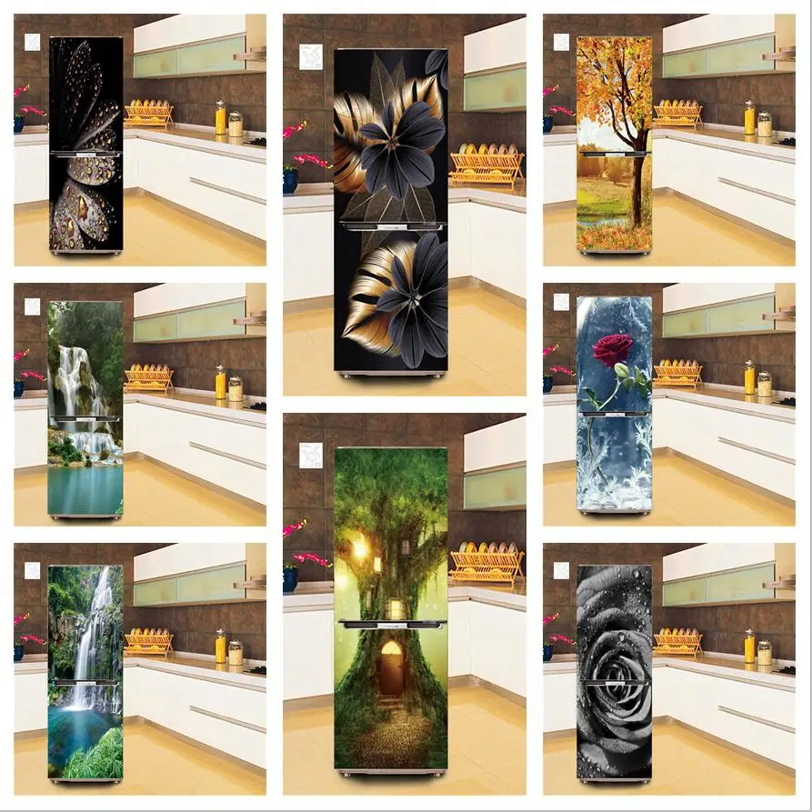 Natural Scenery Wallpaper Refrigerator Sticker 3D Peel & Stick Vinyl Fridge Door Cover Decor Kitchen Mural Flower Posters | Дом и сад