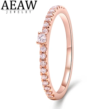 

AEAW Genuine 14K White/Yellow/Rose Gold Rings For Lady Shiny Moissanite Engagement Anniversary Simple Style Eternal Fine Jewelry