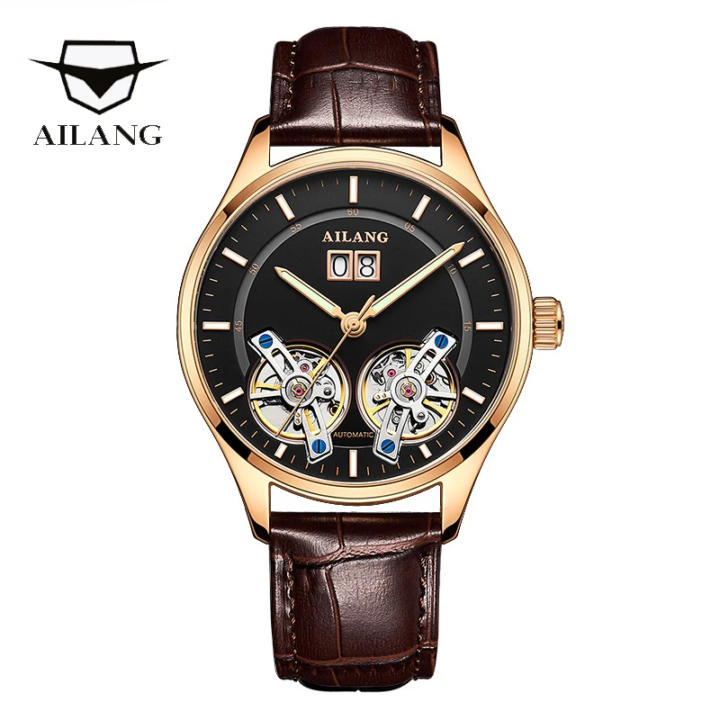 

AILANG Swiss Certified Men's Watch 2019 New Automatic Mechanical Watch Double Tourbillon Hollow German Small Men's Watch
