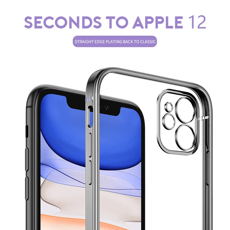 Luxury Classic Square Frame Plating Phone Case For iPhone 12 Mini 11 Pro Max XR XS X 7 8 6S 6 Plus SE 2020 Soft TPU Clear Cover