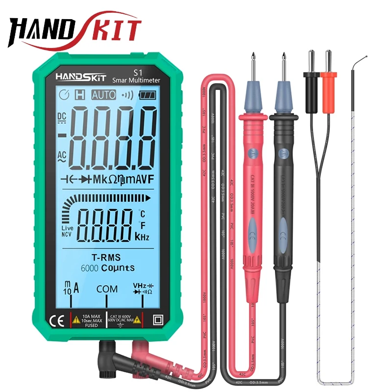 Handskit Digital Multimeter 10A 600V Counts LCD Color Display DC AC
