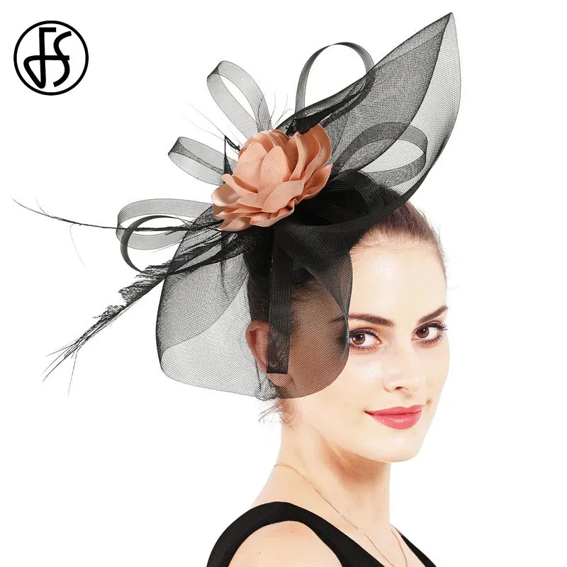 Fs Black Fascinator Hats Mesh Veil Hat For Wedding Women Headwear Black
