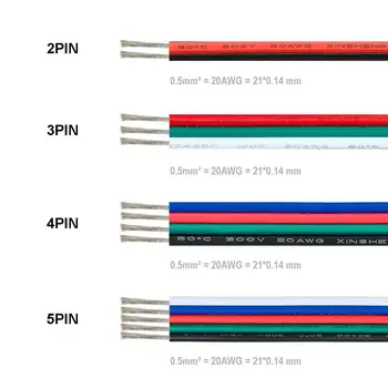 

10m/20m/100m 2 pin/3pin/4pin/5pin cable 20AWG Electrical cable LED Connector Extension Cable Wire For WS2812B RGB LED Strip