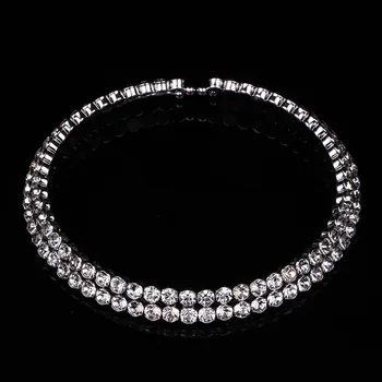 

2 Rows Big Crystal Chokers Necklaces for Women Silver Plated Collier Femme Luxury Austrian Crystal Statement Necklace