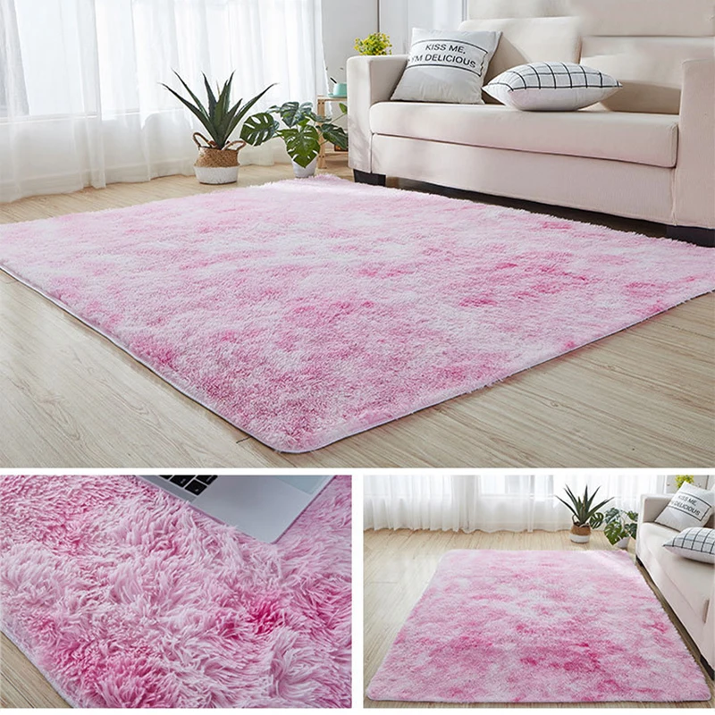 New Pink Carpet Dyeing Plush Soft Carpets Area rug For Living Room Bedroom Long Fluffy Anti-slip Floor Mats Child Bedroom Mat