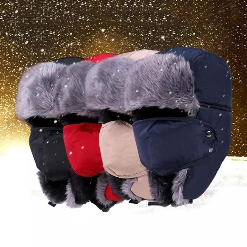

2019 New Men Winter Warm Earflap Hat Snow Outdoor Ski Riding Hat with Face Mask Protection Windproof Lei Feng Cap