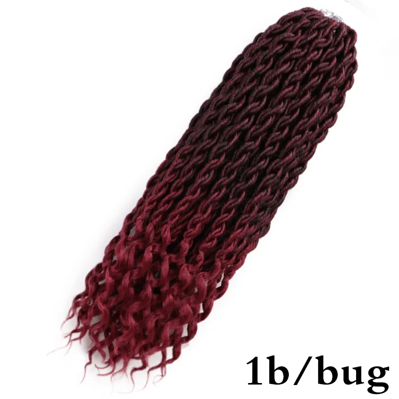 T1B/бордовый Элегантные Музы богемные вязанные косички Faux locs Curly вязанные волосы 18 дюймов 24 пряди Омбре косички для наращивания синтетические волосы - Цвет: T1B/бордовый