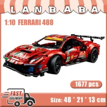 LANBABA – ensemble de Construction en briques pour garçons, modèle de voiture de Sport, course, Super modèle 488, 1:10 GTE 42125 AF bose MOC