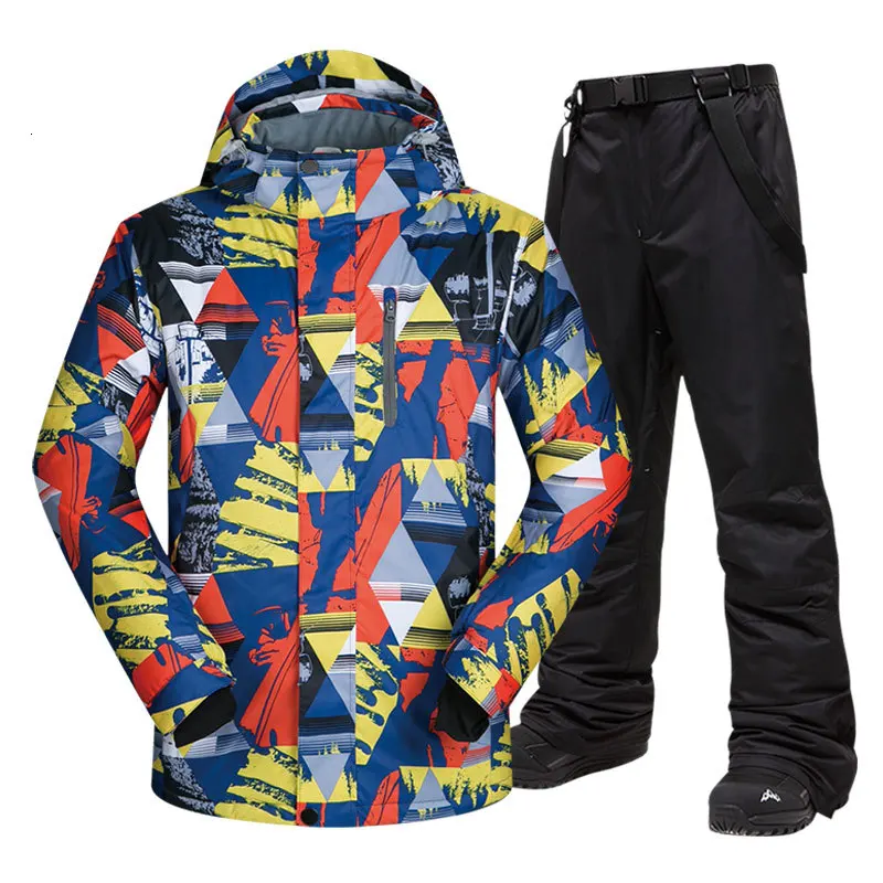 Men's ski suit windproof brand thick raincoat ski coat and trousers