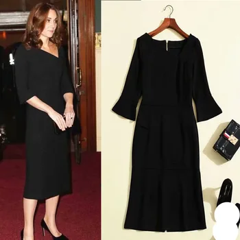 

The Duke and Duchess of Cambridge Star of the Same Paragraph 20 Early Spring Women's Oblique V-neck Trumpet Long Dress