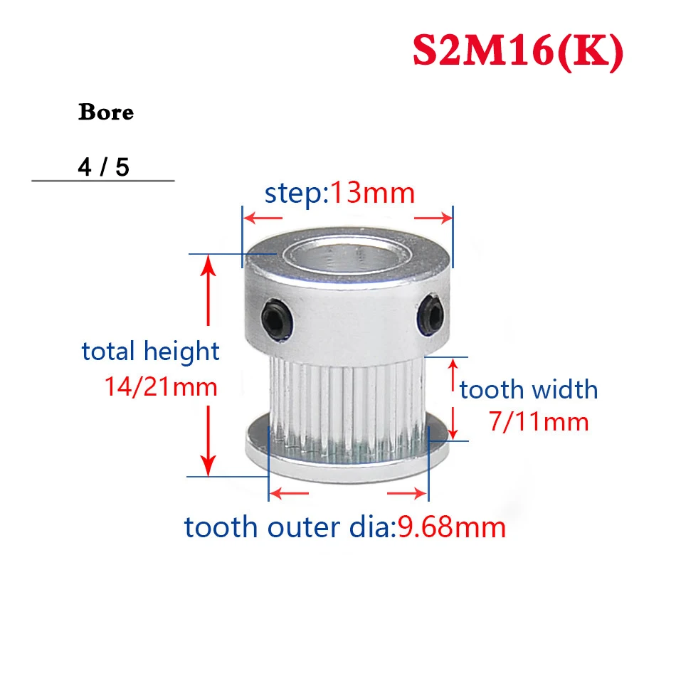 MXL 16-Teeth 4//5//6mm Bore 11mm Width Timing Belt Drive Pulley For Stepper Motor