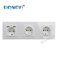 Toma de corriente USB de 16A, conforme al estándar de la UE, panel de enchufe, toma de corriente de tres capas (sin enchufe), AC110-250V de vidrio templado de cristal