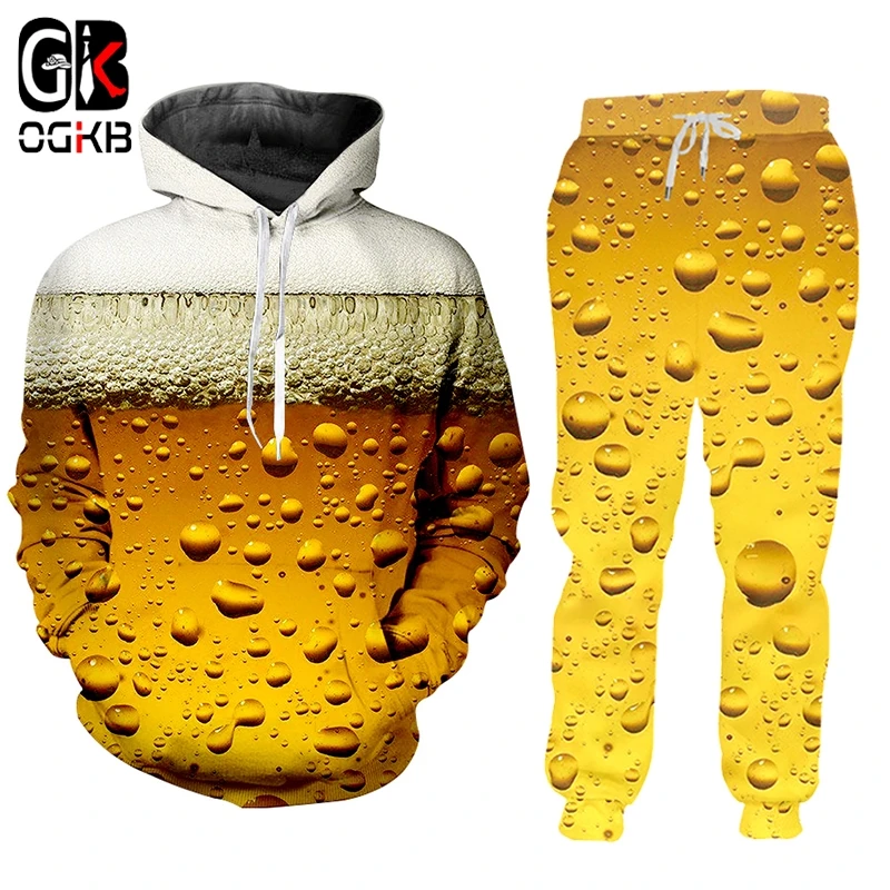 Tracksuit Hoodie Pants-Set Beer OGKB Fashion Fall/winter 6XL Printed Mens Hip-Hop Cool