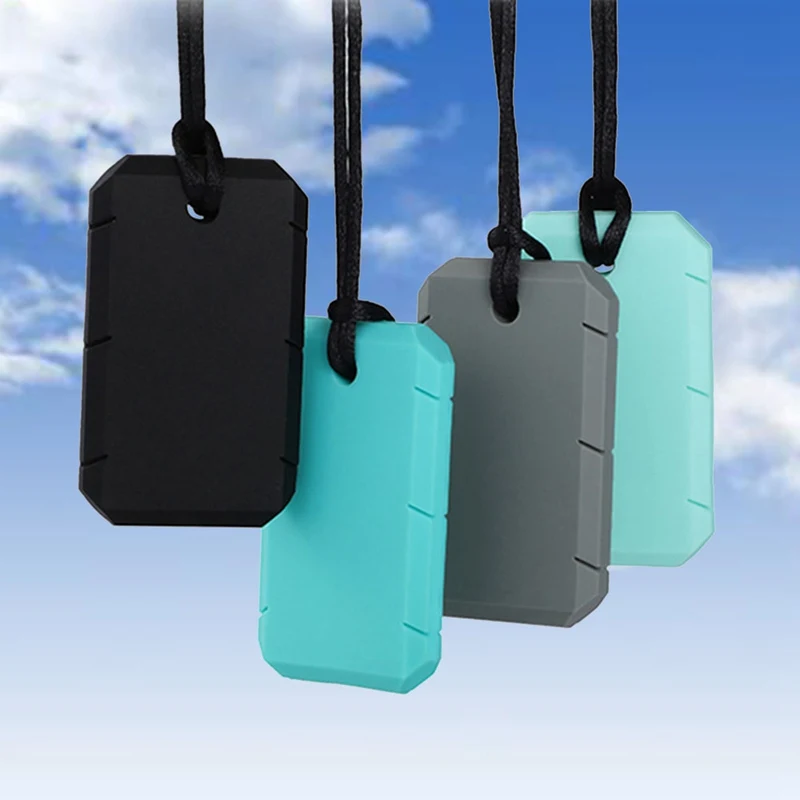 

Silicone Dog Tag Chew Necklace Baby Teether Toddlers Chewy Toy Sensory Tool For Autism Therapy ADHD Special Needs Birthday Gift