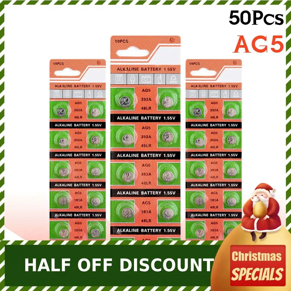 50 шт./5 упаковок щелочные батарейки AG5 LR48 L750 LR754 1 55 SR754 393 193 309 398A|Часовые батарейки| |