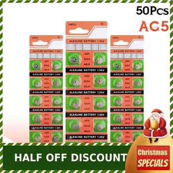 

50pcs/5pack YCDC 1.55V AG5 Button Cell Coin Batteries LR48 L750 LR754 393 SR754 193 309 398A Lithium Alkaline Watch Toys Battery