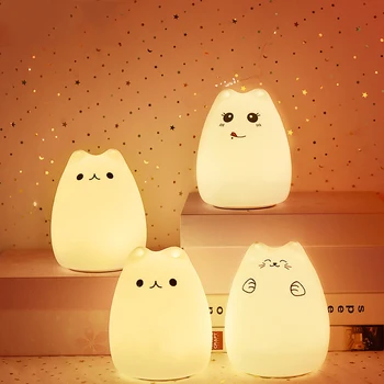

Cute Animal Silicone LED Night Light with 7 Colors Change Baby Children's Bedroom Touch Table Lamp Cartoon Cat Pat LED Lighting