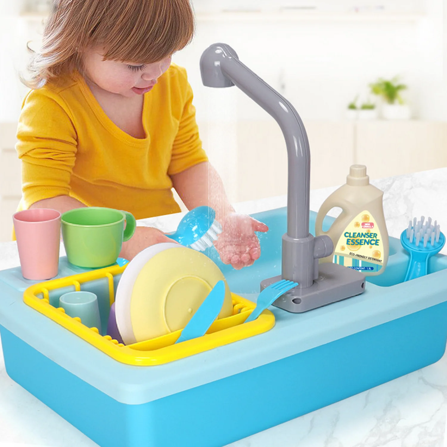 Дети DIY моделирование кухонная раковина вода на выходе машина для мытья посуды чашки тарелки и нож вилка Чистая щетка сушилка для посуды ролевые игры игрушки