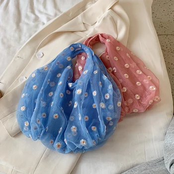 

FANTASY 2020 Newest Organza Embroidery Small Daisies Handbags For Women Best Trendy Fairy Fresh Girls Good Quality Beach Summer