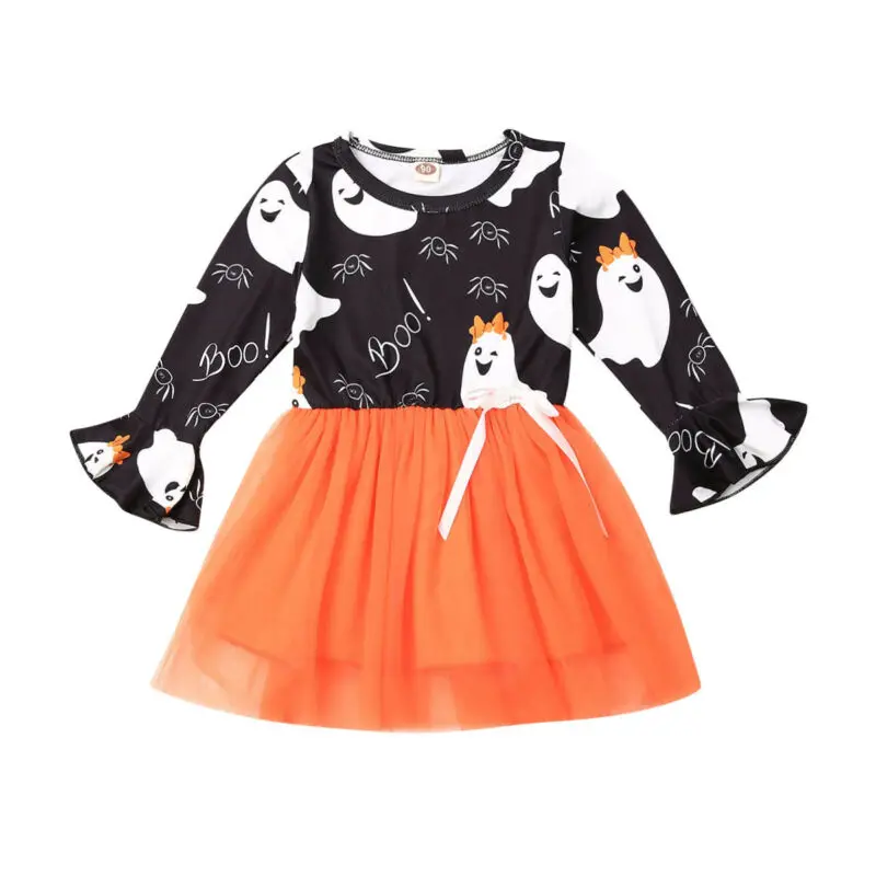 

Girl Dress 2019 Infant Baby Girls Kid Long Sleeve Ghost Print Tutu Dress Summer Clothes Sets Size 2-6Y