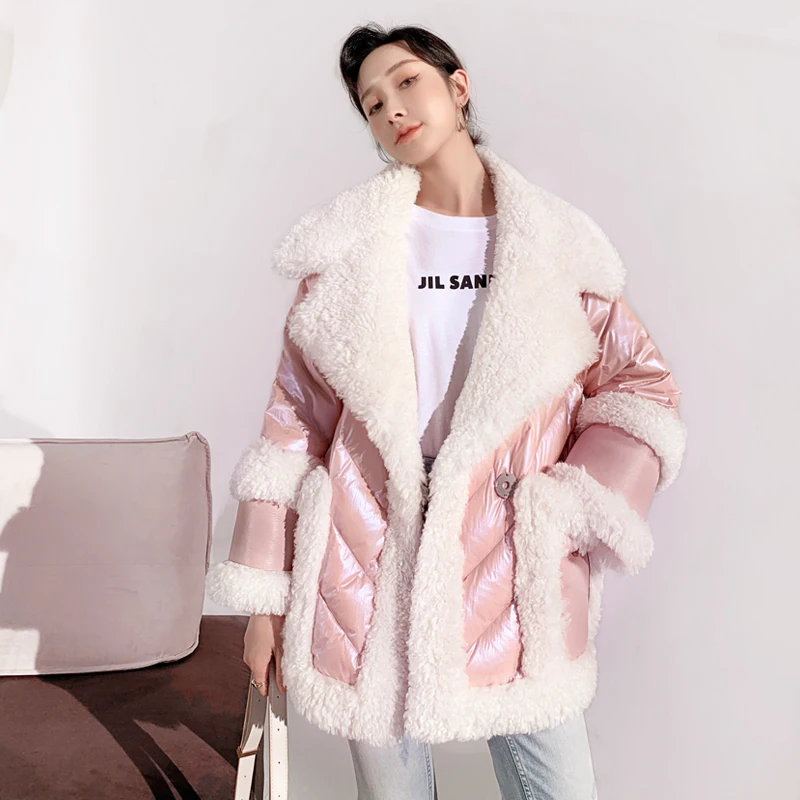 

Женский длинный пуховик из натуральной овечьей шерсти, на утином пуху