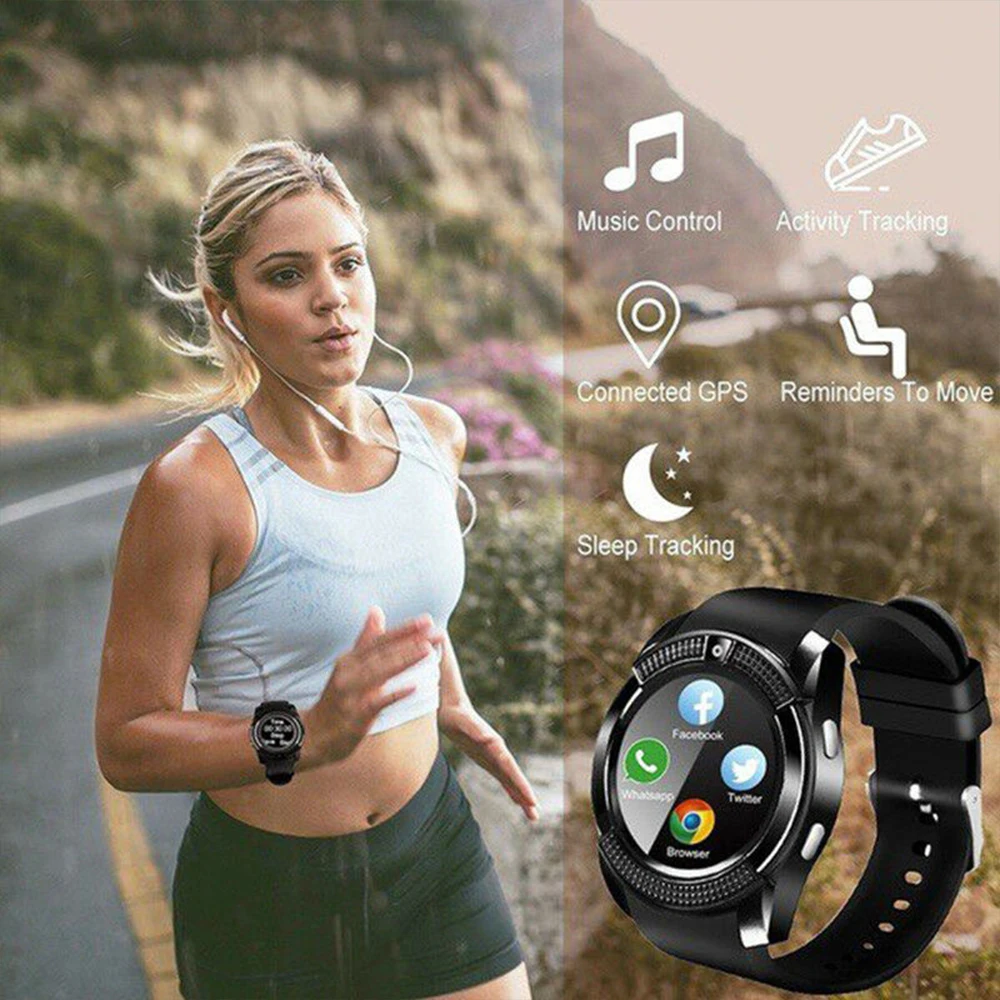 

Smart Watch V8 Men Bluetooth Sport Watches Women Ladies Rel gio Smartwatch with Camera Sim Card Slot Android Phone PK DZ09 Y1 A1