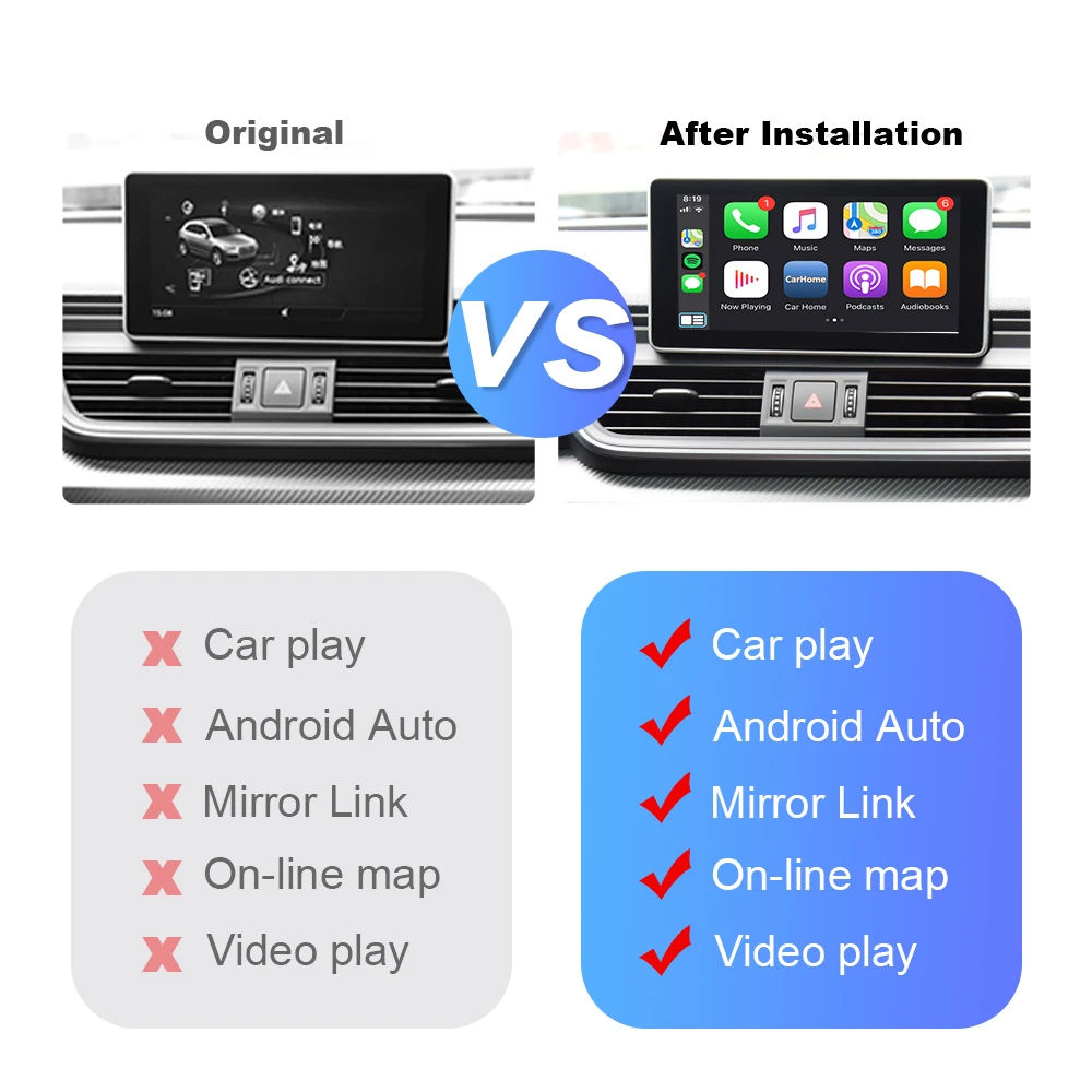 ISUDAR For Apple Wireless Carplay Android Auto Module For AUDI B9 A5/S5/A4/A3/A1 A6 A7 A8 Q2 Q3 Q5 Q7 B9 S5 MMI MIB System Video images - 6