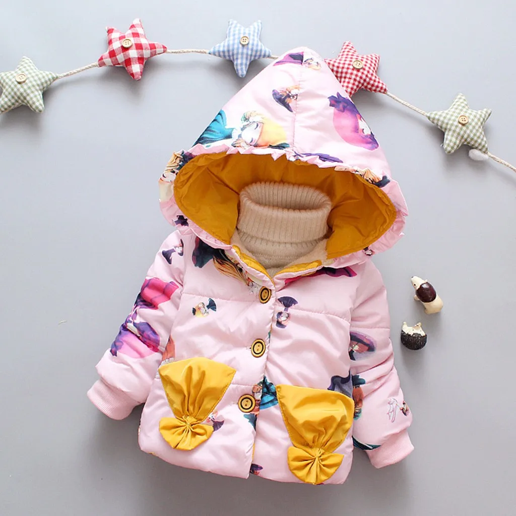 

Children Kids Girls Winter Warm Cartoon Printed Button Down Jacket Hooded Coat high quality dropshiping 2019 W1129