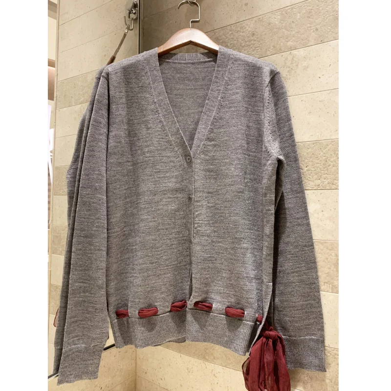 

Hem Drawstring Design Ribbon Wool Cardigan 2019 Women's Autumn Long Sleeve V-neck Sweater Cardigan Casual Thin Jacket