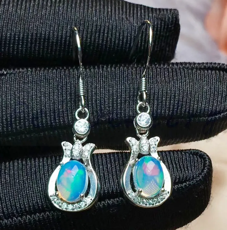 Натуральные серьги капли с натуральным опалом 0.5ct * 2 шт драгоценный камень