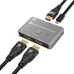 Commutateur bidirectionnel 8K HD 2.1, compatible HDMI, 8K @ 60Hz 4K @ 120Hz, 1 en 2 en 1 sortie, haute vitesse, 48Gbps, pour Xbox X PS5 