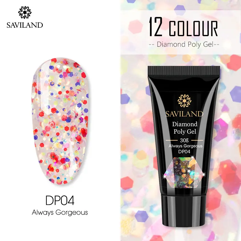 SAVILAND Colors Diamond Poly Gel Soak Off UV Builder Gel Glitter Gel Lacquer Camouflage Fast Nail Extension Poly Gel Art Design - Цвет: 30ml DP04