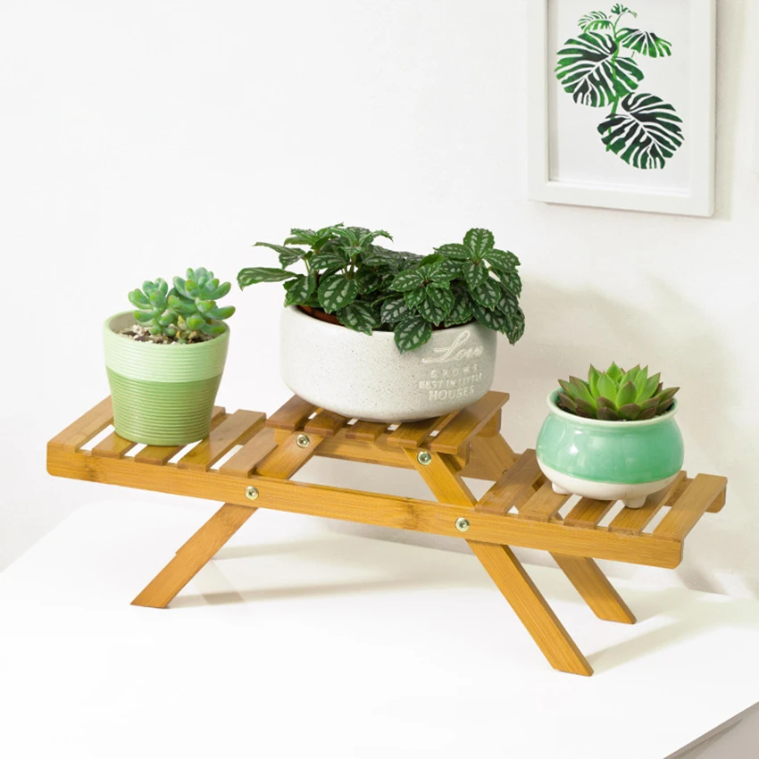 Flower Shelf Solid Wooden Floor Multi-Layer Folding Flower Stand Balcony Living Room Office Succulent Pot Rack