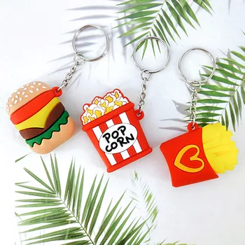 

New Style PVC Food Keychain Pendant Hamburg Popcorn French Fries Keys Accessories