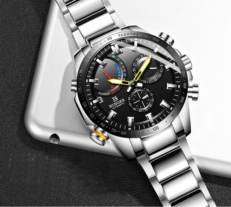 Роскошные Брендовые Часы для мужчин, швейцарские мужские часы Бингер, автоматические механические мужские часы, сапфировые водонепроницаемые часы с дисплеем энергии BS03-2