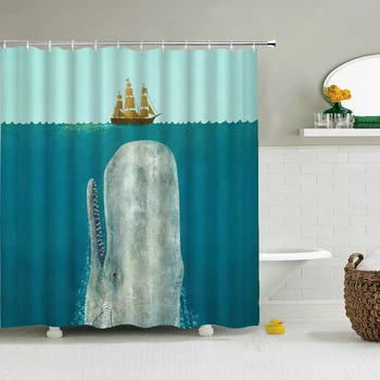 

3d Funny Shark Shower Curtains Bathroom Waterproof Bathroom Curtains Cartoon Cat Dog Polyester Fabric Printed Bath Screen Mat