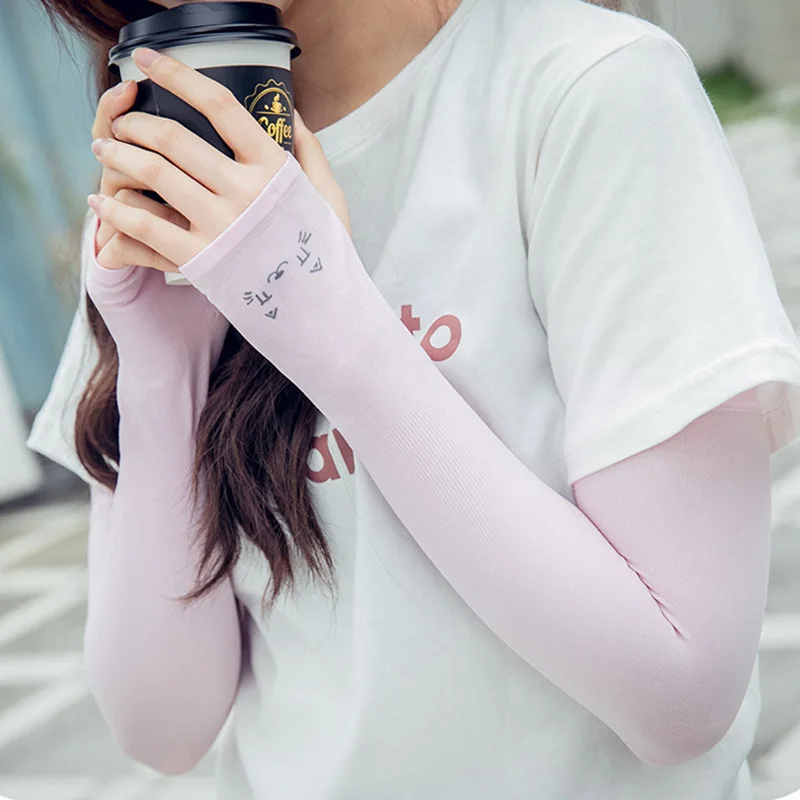 pink Новые модные летние ледяные солнцезащитные дышащие женские перчатки анти-УФ тонкие длинные ледяные Шелковые Мужские рукава - Цвет: pink