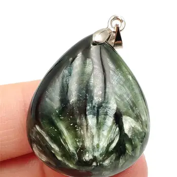 

Genuine Natural Green Seraphinite Pendant Gemstone Women Men 31x26x11mm Water Drop Crystal Gemstone Necklace AAAAA