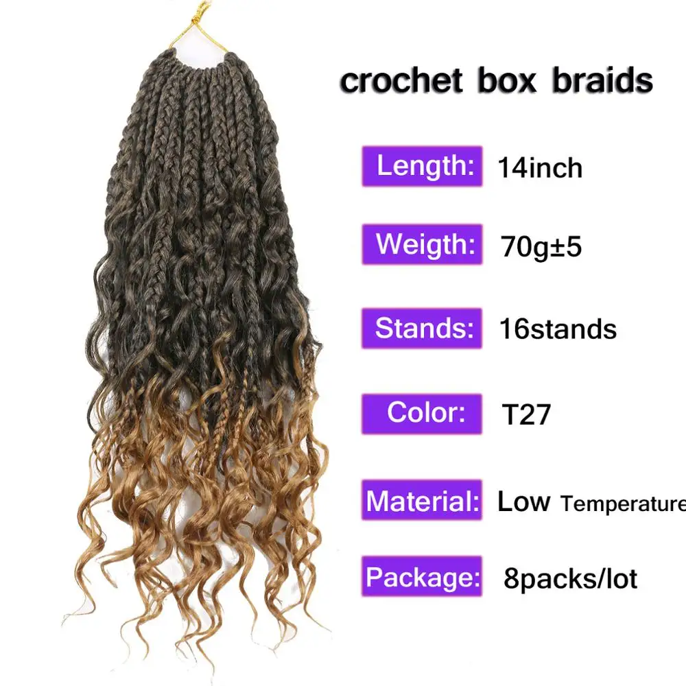 Crochet Box Braids Curly Ends 14 Inch Bohemian Box Braids Crochet Hair for Black Women 3X Braid Hair Extensions