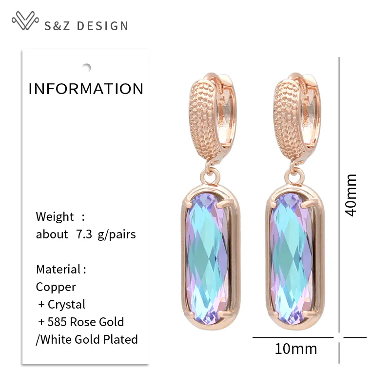 S&Z DESIGN New Luxury Oval Egg Shape Crystal Dangle Earrings For Women Wedding Elegant Party Jewelry 585 Rose Gold Color Gift