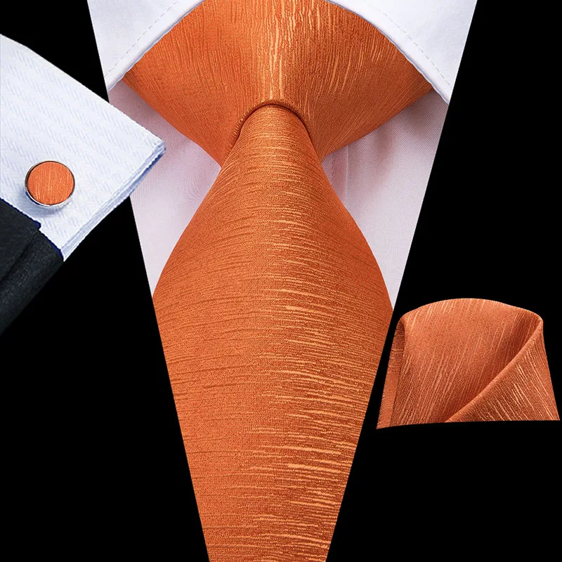 C-3250 Hi-Tie Orange Men's Tie 8.5cm Silk Ties For Men Hanky and Cufflinks Set Gold Luxury Flower Classic Party Wedding Necktie - Цвет: C-3250