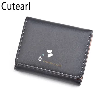 

Women Fashion Print Short Wallets Japanese And Korean Style Carteira Ladies Trifold PU Leather Simple Clutch Small Money Purses