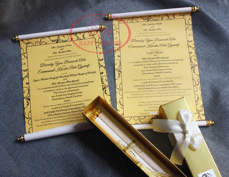 HI2062- 02 Custom Gold Scroll Invitation with Gold Box