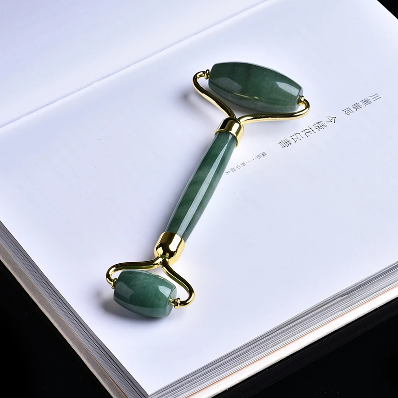 greenAventurine 1 шт. натуральный розовый кварц минеральные ювелирные изделия портативный двуглавый камень массажер для лица Релаксация кожи здоровье DIY подарок - Цвет: greenAventurine