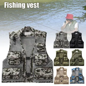 

Men Fishing Vest Multi-Pocket Quick Dry Mesh Vest Outdoor Waistcoat EDF88
