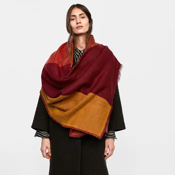 

Red geometric cashmere fringed scarf export warm shawl scarf
